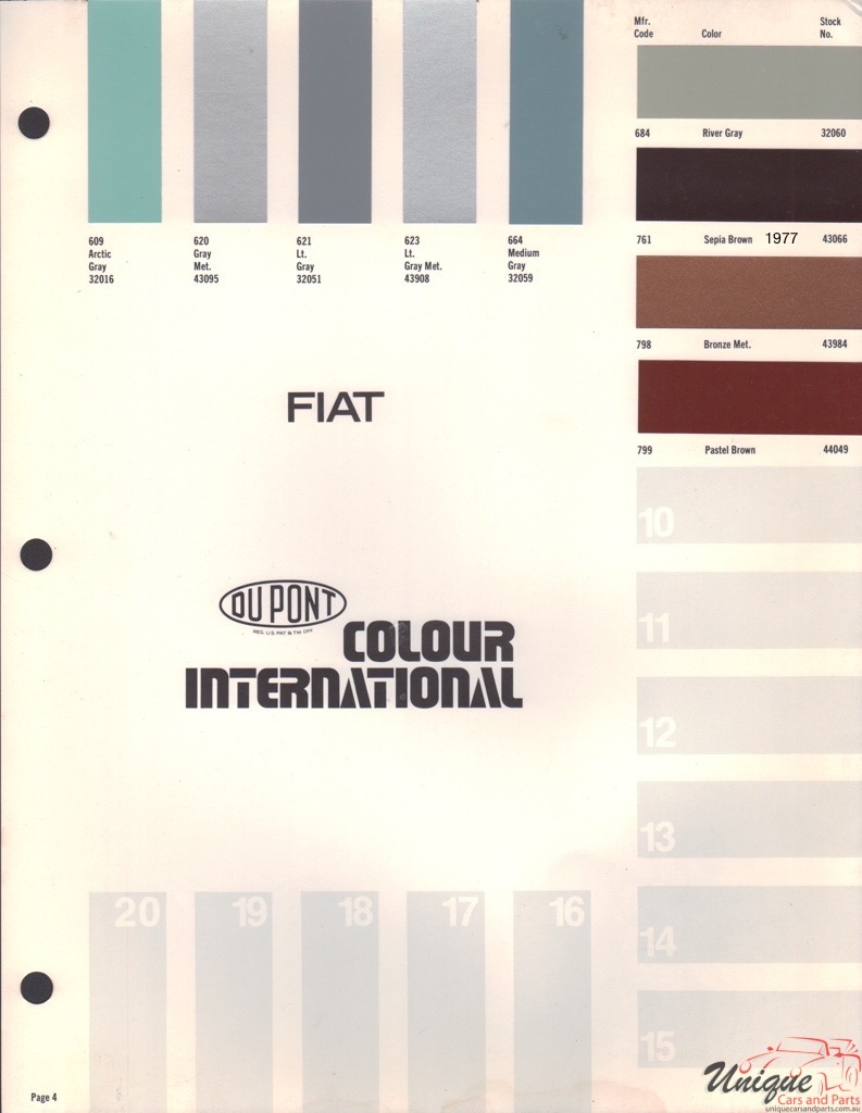 1977 Fiat International Paint Charts DuPont 4